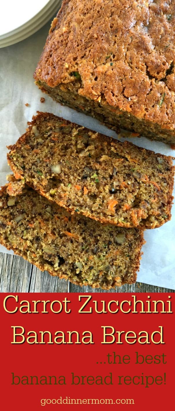 Carrot Zucchini Banana Bread sliced on parchment