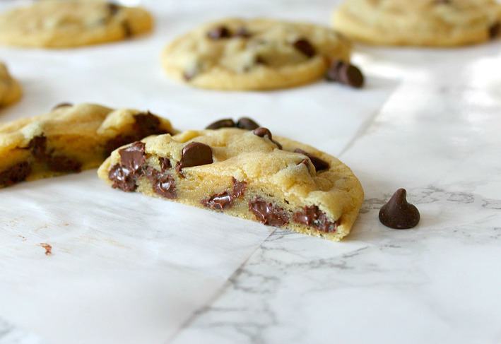 chocolate chip cookies with one cut in half