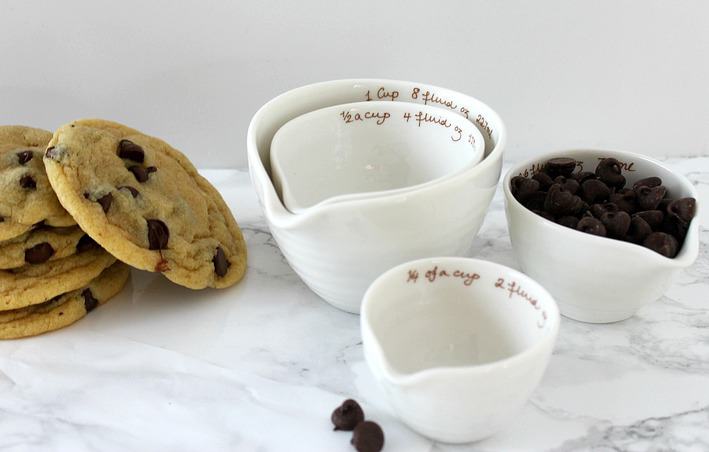 chocolate chip cookies and measuring cups