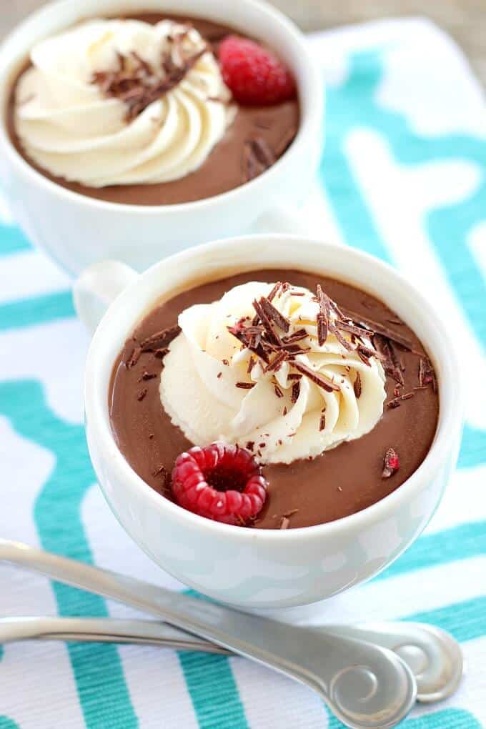 Two servings of No-Cook Chocolate Pudding in white bowls