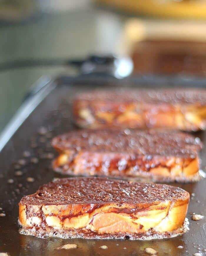 Chocolate French Toast cooking on the griddle