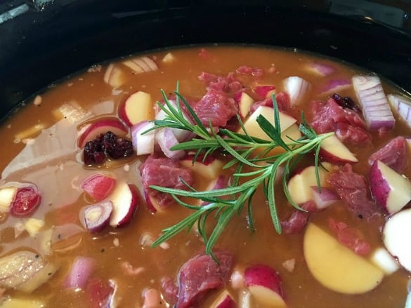 Cranberry Beef Stew being cooked in slow cooker