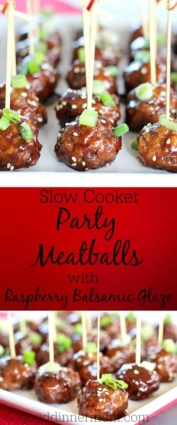 Slow Cooker Party Meatballs in Raspberry Balsamic Glaze Pinterest Pin
