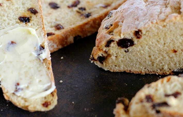 Irish soda bread slices with butter